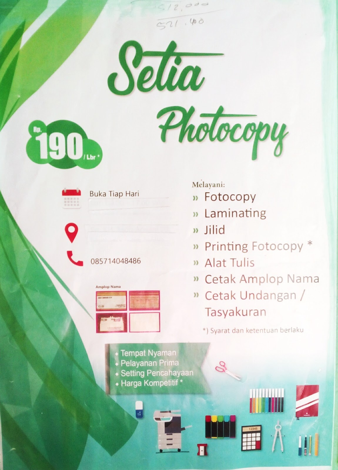 Banner lama Setia Photocopy, kini Muara Printing